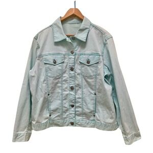 Chicos Denim Jacket Womens Button Front Long Sleeve Blue Jean Jacket L‎